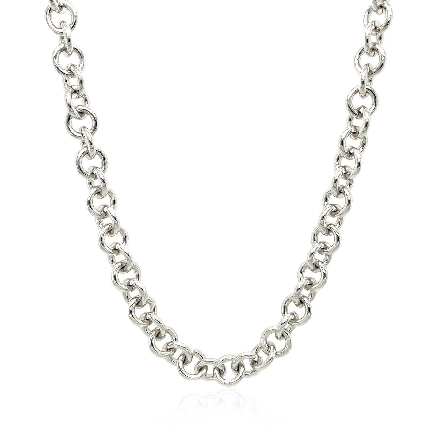 Sterling Silver Rhodium Plated Rolo Chain Necklace with a Heart Toggle Charm Bids.com