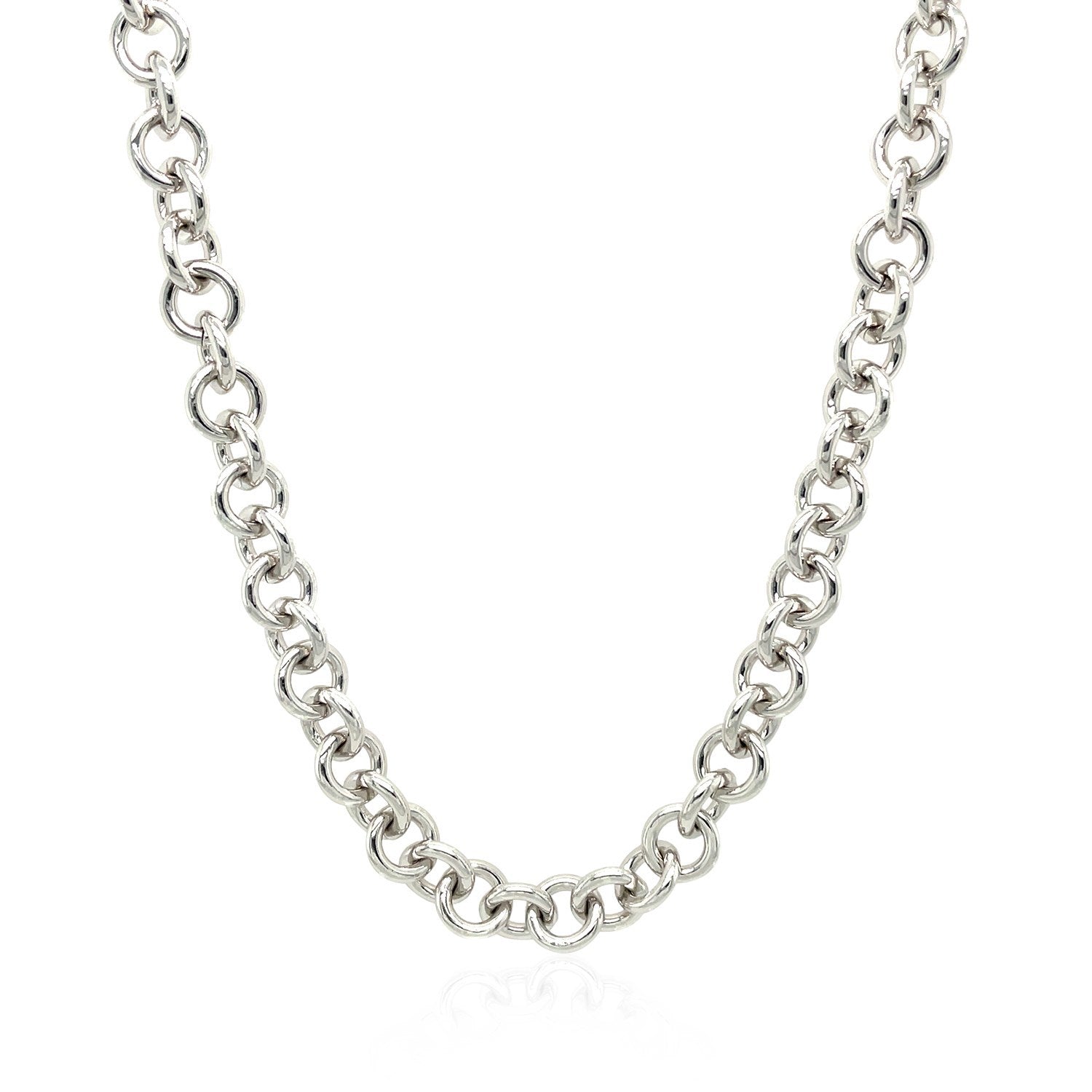 Sterling Silver Rhodium Plated Rolo Chain Necklace with a Heart Toggle Charm Bids.com