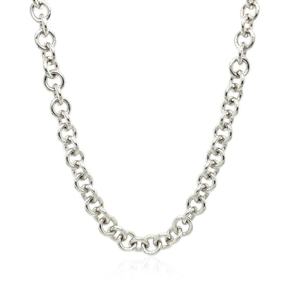 Sterling Silver Rhodium Plated Rolo Chain Necklace with a Heart Toggle Charm Bids.com