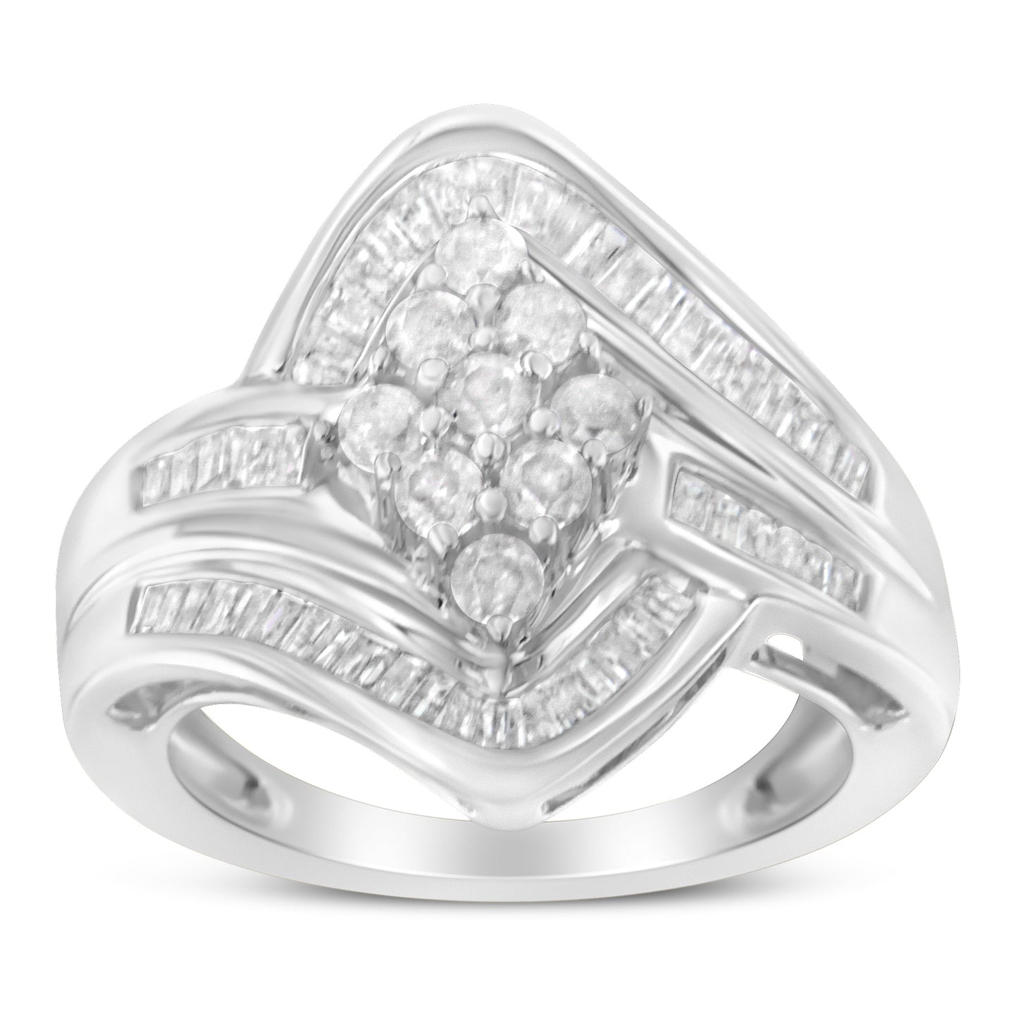 10K White Gold Diamond Bypass Cluster Ring (1 Cttw, I-J Color, I2-I3 Clarity) - Size 7 Bids.com