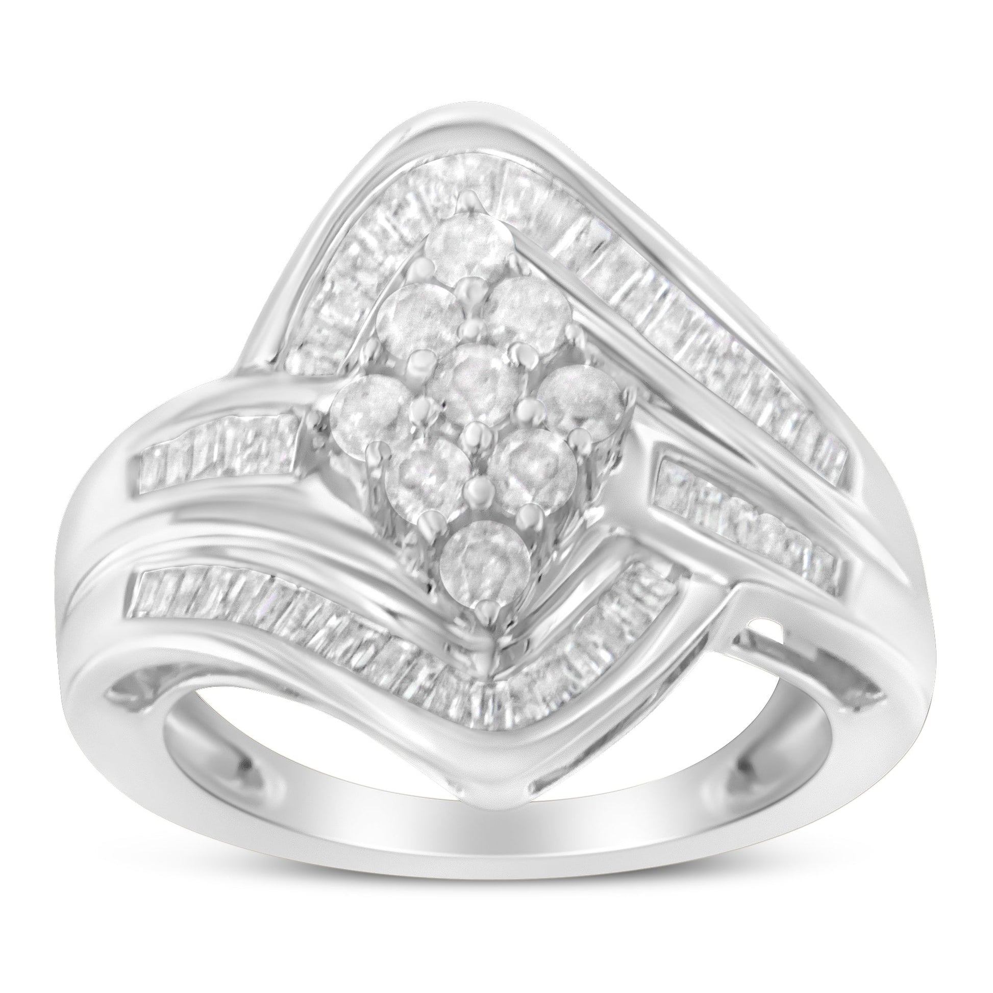 10K White Gold Diamond Bypass Cluster Ring (1 Cttw, I-J Color, I2-I3 Clarity) - Size 7 Bids.com