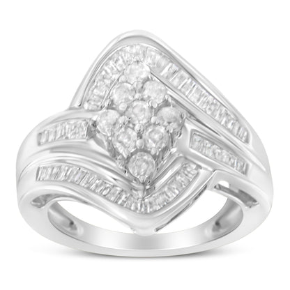 10K White Gold Diamond Bypass Cluster Ring (1 Cttw, I-J Color, I2-I3 Clarity) - Size 7 Bids.com
