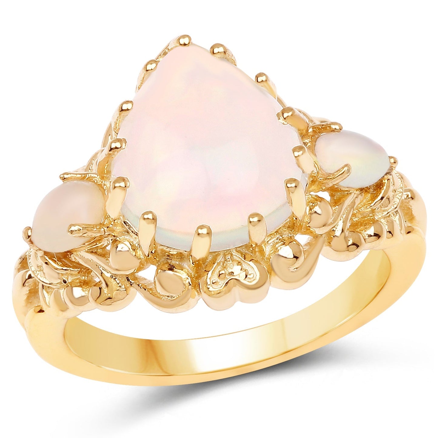 14K Yellow Gold Plated 3.26 Carat Genuine Ethiopian Opal .925 Sterling Silver Ring Bids.com