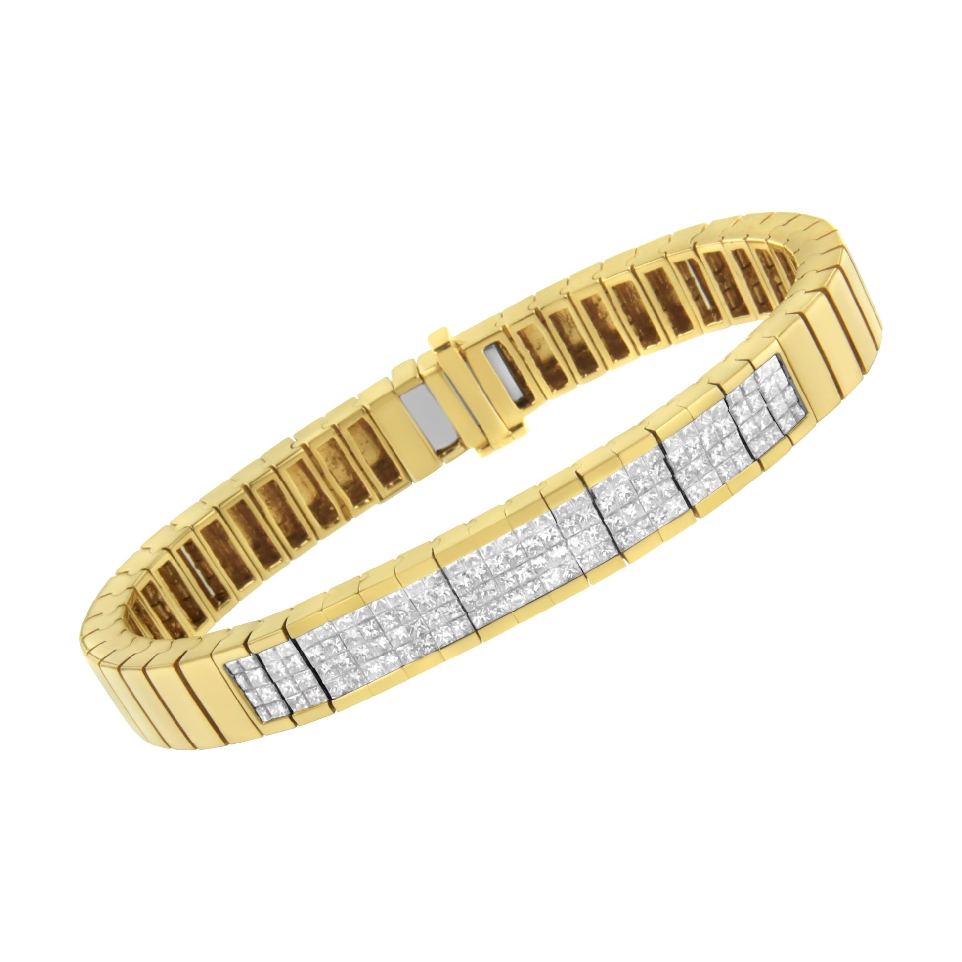 14K Yellow Gold 3 5/8 cttw Invisible Set Princess-Cut Diamond ID Tennis Bracelet (I-J Color, SI1-SI2 Clarity) - Size 7" Bids.com