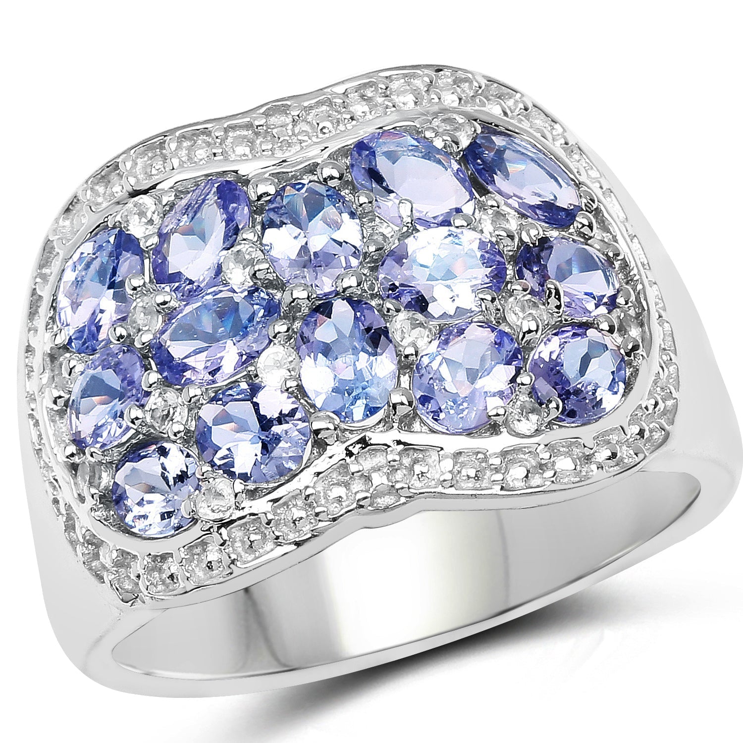 2.62 Carat Genuine Tanzanite and White Topaz .925 Sterling Silver Ring Bids.com