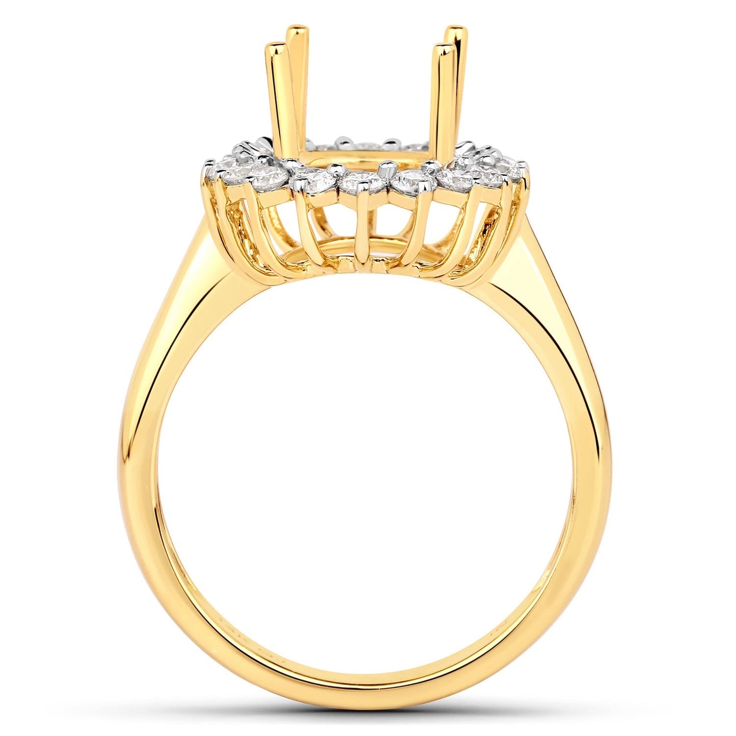 0.54 Carat Genuine White Diamond 14K Yellow Gold Semi Mount Ring - holds 11x9mm Oval Gemstone Bids.com