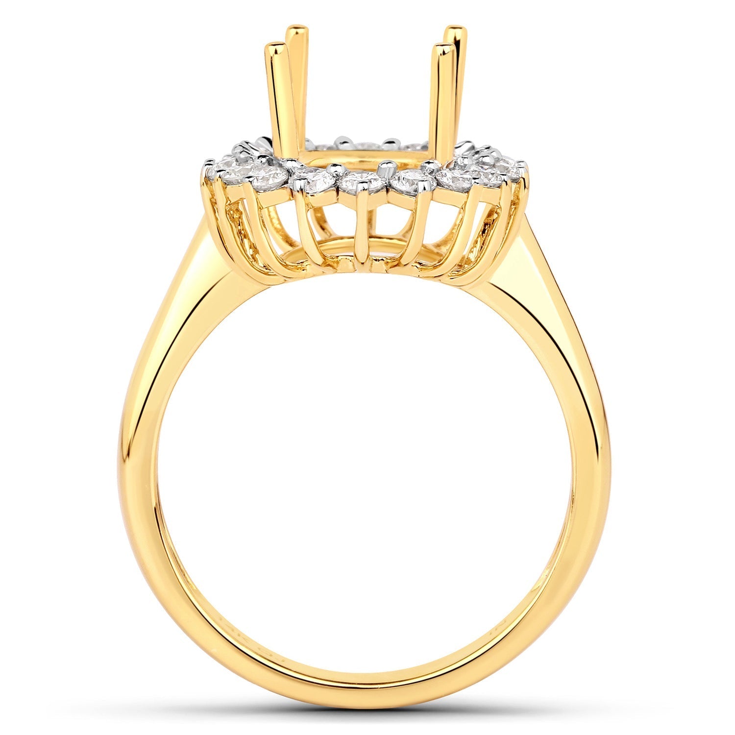 0.54 Carat Genuine White Diamond 14K Yellow Gold Semi Mount Ring - holds 11x9mm Oval Gemstone Bids.com