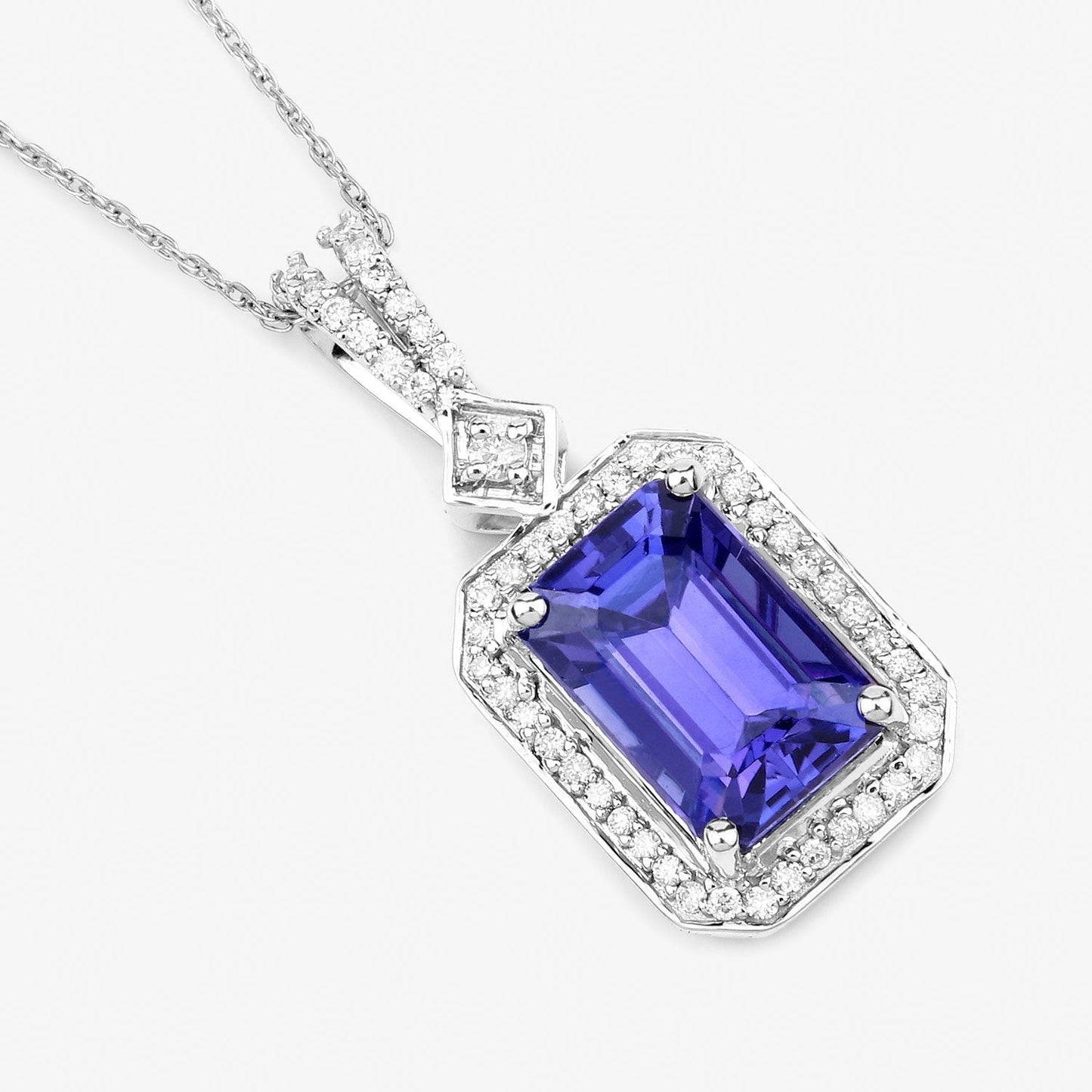 2.56 Carat Genuine Tanzanite and White Diamond 14K White Gold Pendant Bids.com