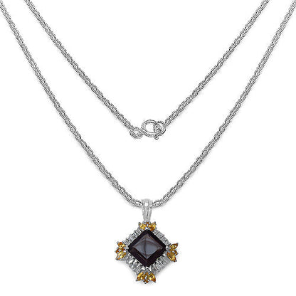 6.27 Carat Genuine Smoky Quartz, Citrine & White Topaz .925 Sterling Silver Pendant Bids.com