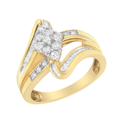 10K Yellow Gold 1/2 cttw Diamond Cluster Cocktail Ring (J-K Clarity, I1-I2 Color) - Size 7 Bids.com
