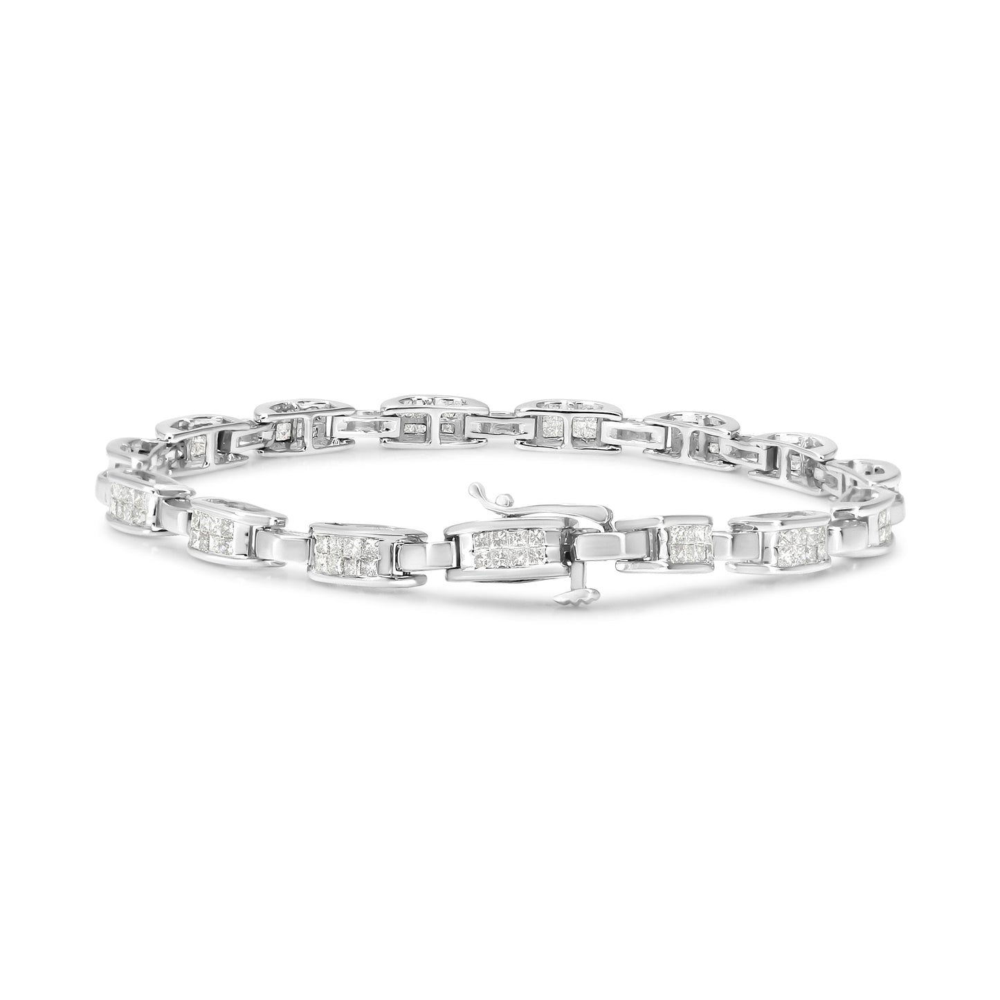 14K White Gold 2.0 Cttw Princess Cut Invisible Set Diamond Rectangular Link Bracelet (I-J Color, I1-I2 Clarity) - 7.25" Bids.com