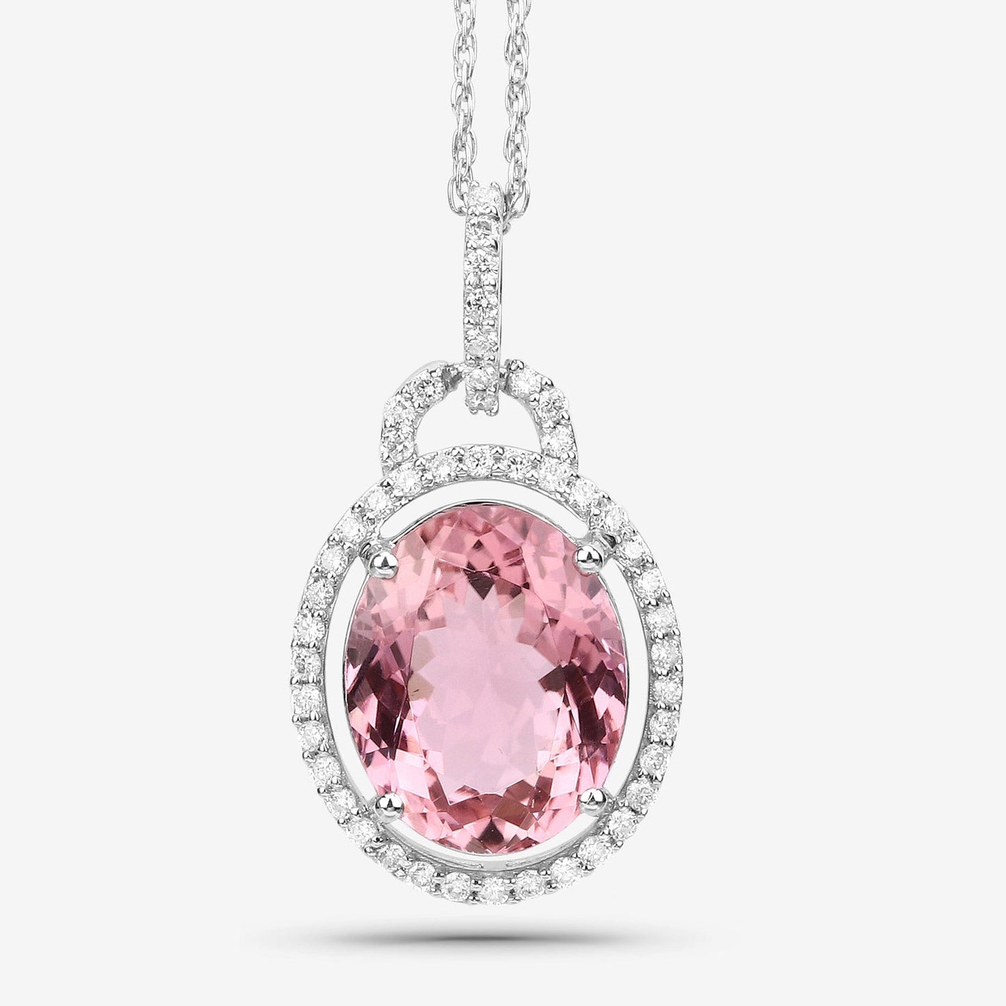 3.90 Carat Genuine Pink Tourmaline and White Diamond 14K White Gold Pendant Bids.com