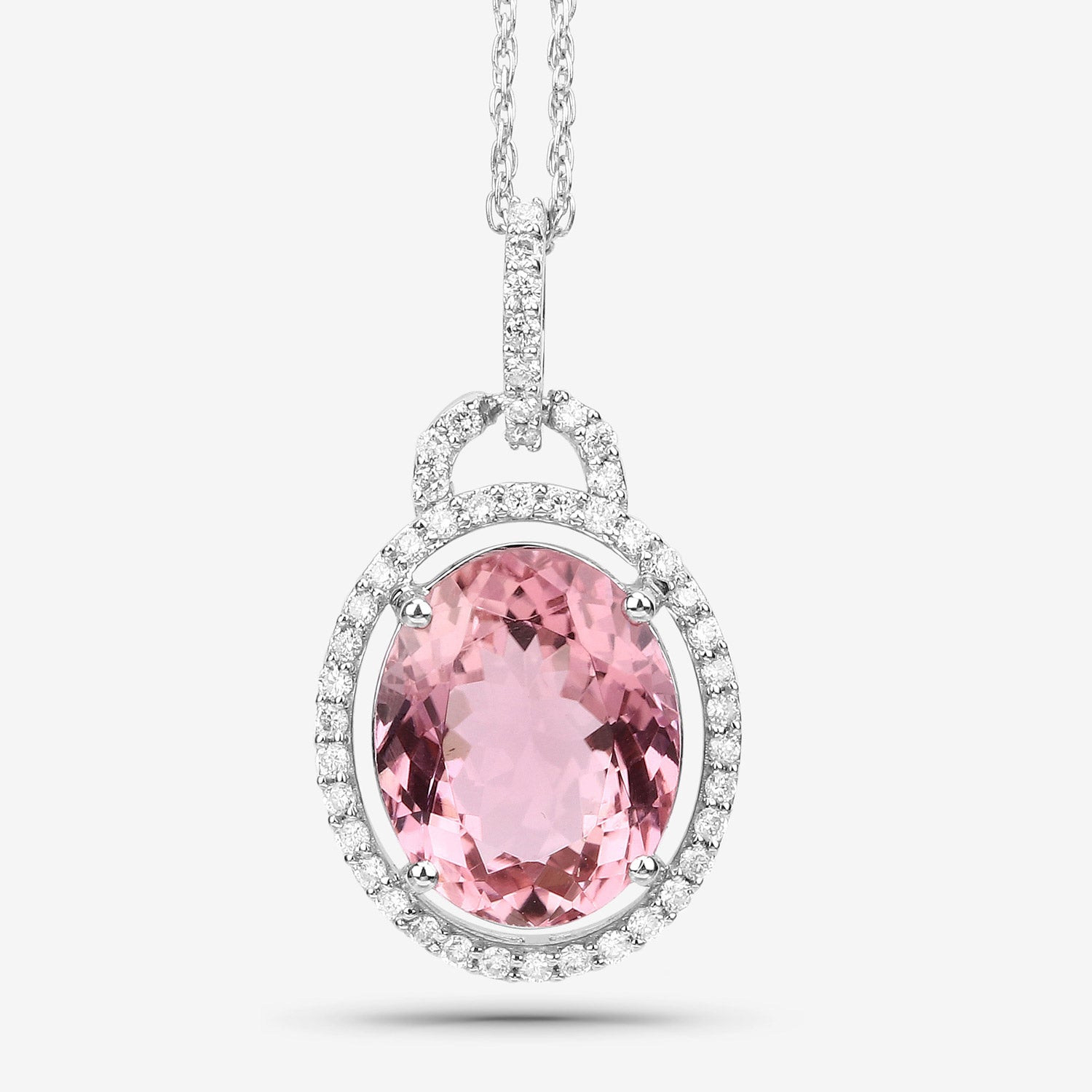 3.90 Carat Genuine Pink Tourmaline and White Diamond 14K White Gold Pendant Bids.com