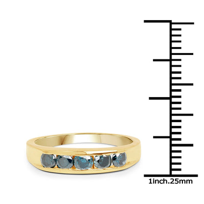 14K Yellow Gold Plated 0.80 Carat Genuine Blue Diamond .925 Sterling Silver Ring Bids.com