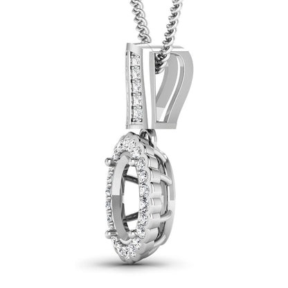 0.22 Carat Genuine White Diamond 14K White Gold Semi Mount Pendant - holds 9x7mm Oval Gemstone Bids.com