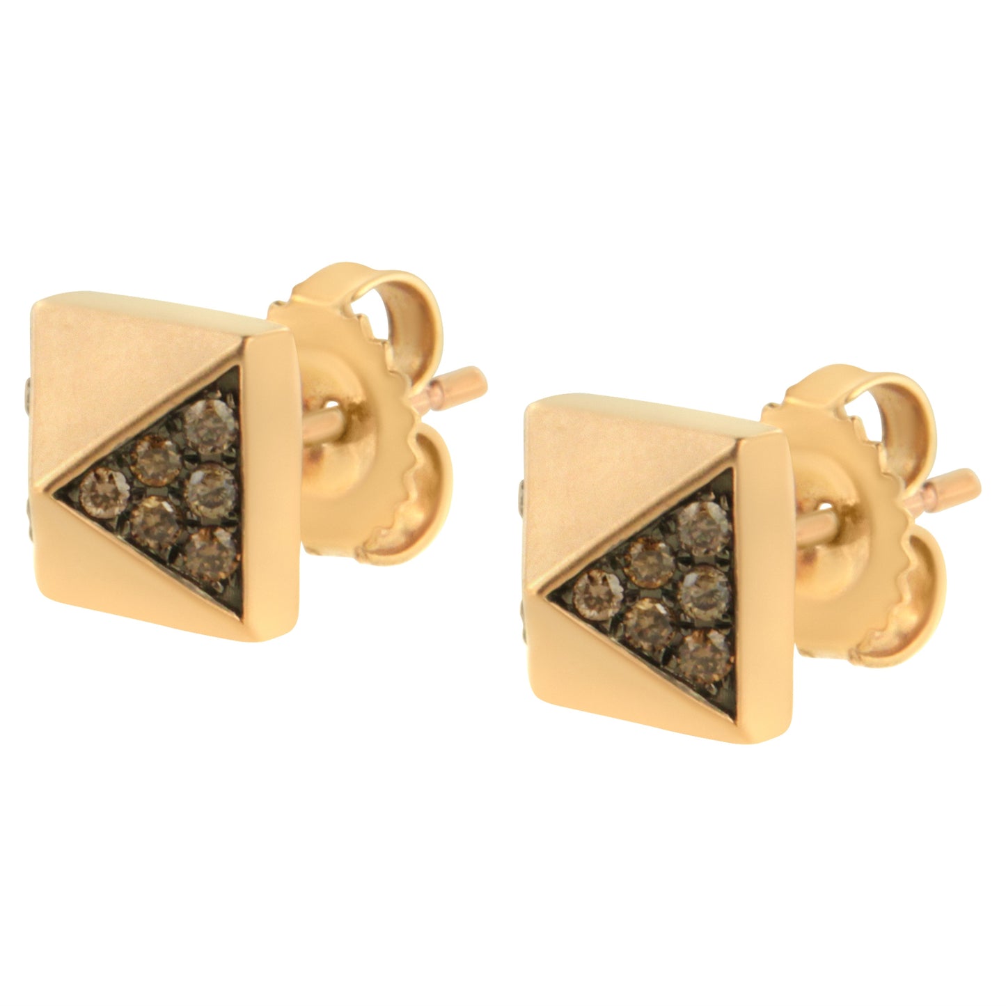 14K Rose Gold 1/4 Cttw Brown Diamond Pyramid Stud Earring (Brown Color, SI1-SI2 Clarity) Bids.com