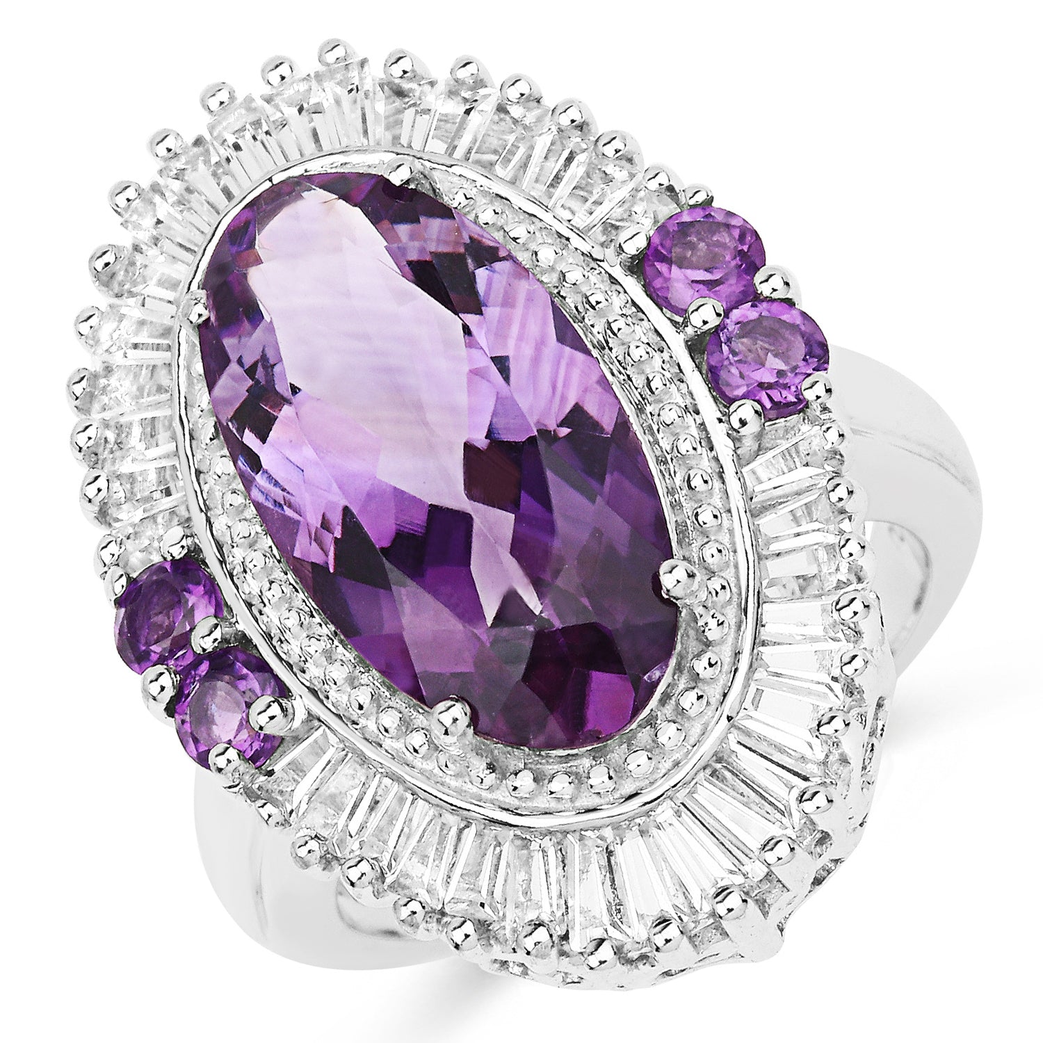 7.96 Carat Genuine Amethyst and White Topaz .925 Sterling Silver Ring Bids.com