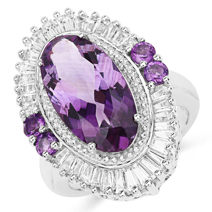 7.96 Carat Genuine Amethyst and White Topaz .925 Sterling Silver Ring Bids.com