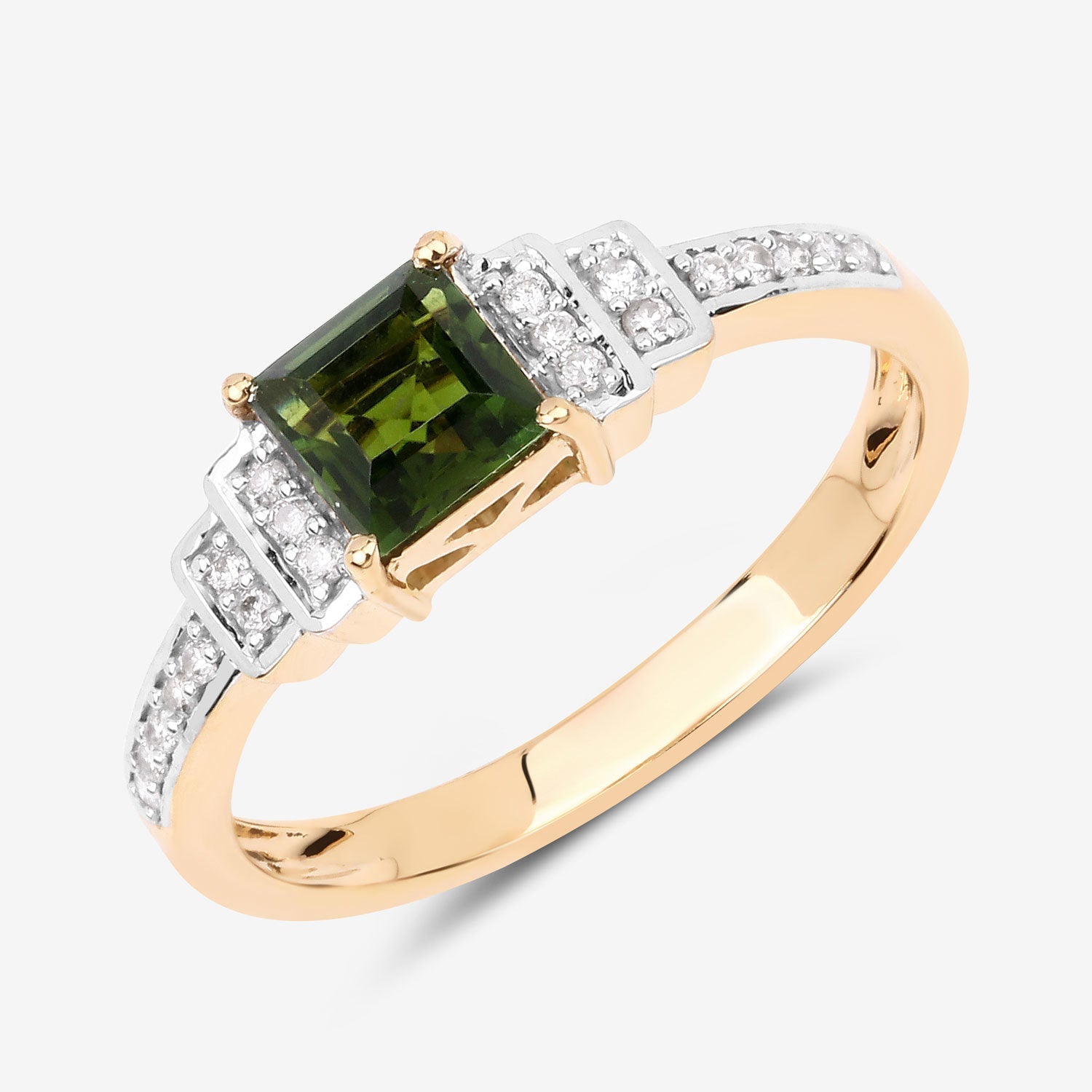 0.72 Carat Genuine Green Tourmaline and White Diamond 14K Yellow Gold Ring Bids.com
