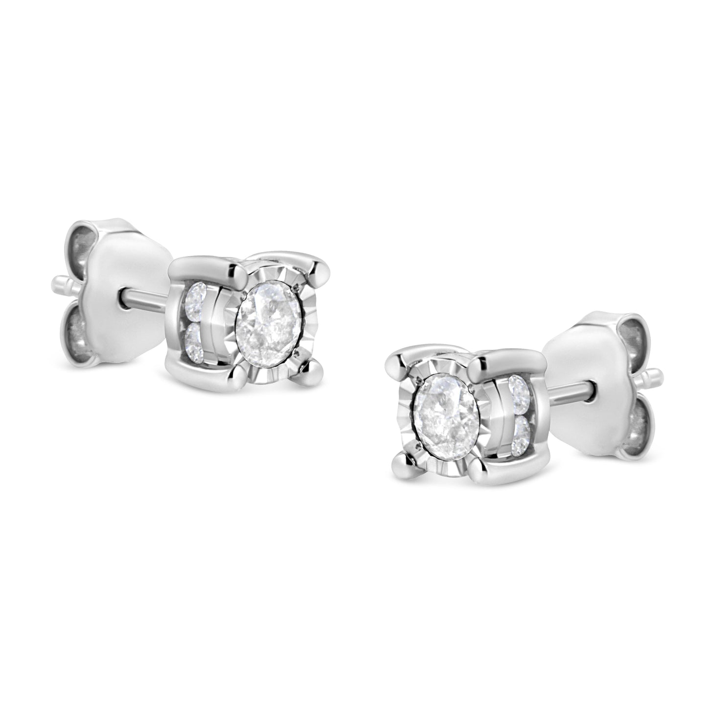 .925 Sterling Silver 1.0 Cttw Round Brilliant-Cut Diamond Miracle-Set Solitaire Stud Earrings (H-I Color, I2-I3 Clarity) Bids.com