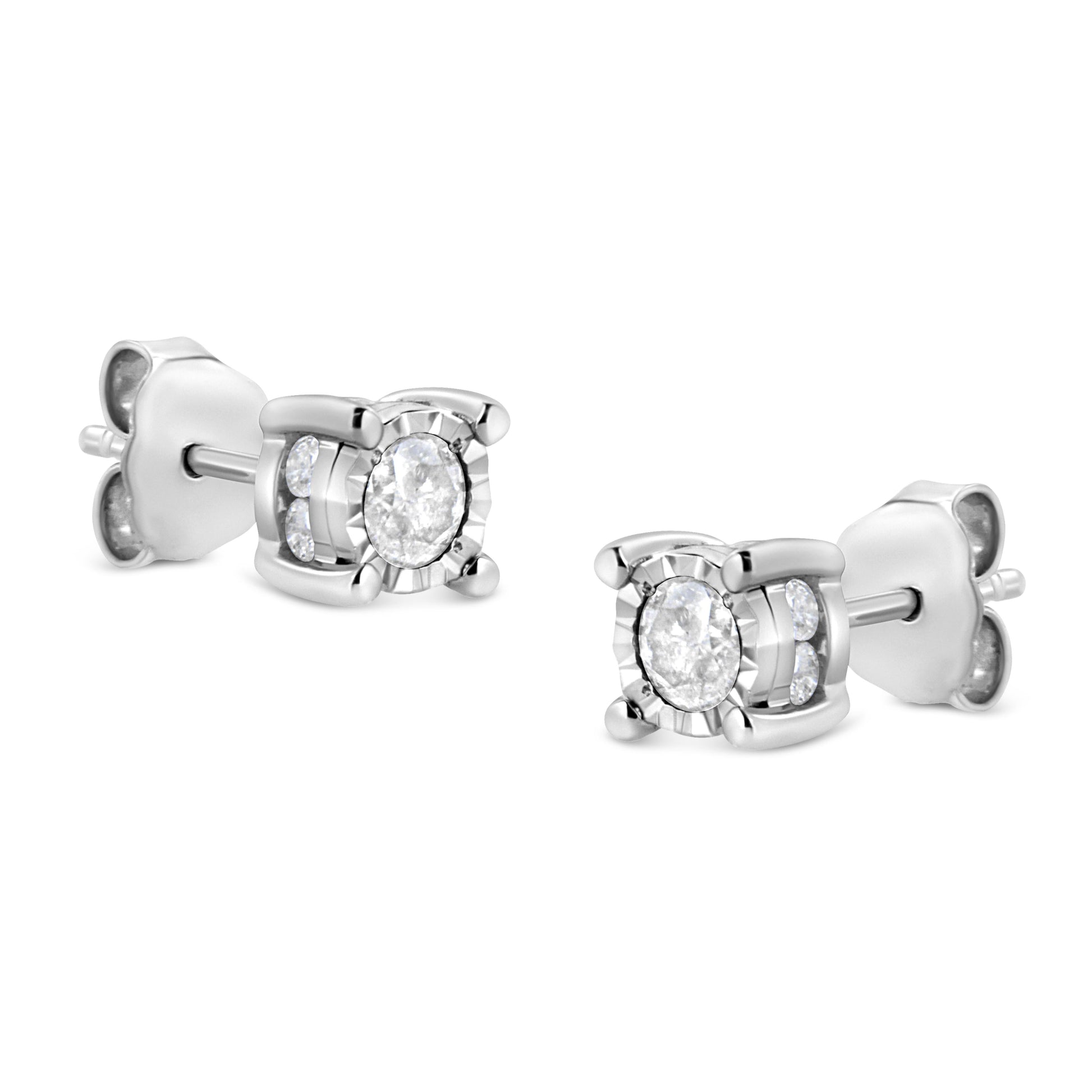 .925 Sterling Silver 1.0 Cttw Round Brilliant-Cut Diamond Miracle-Set Solitaire Stud Earrings (H-I Color, I2-I3 Clarity) Bids.com