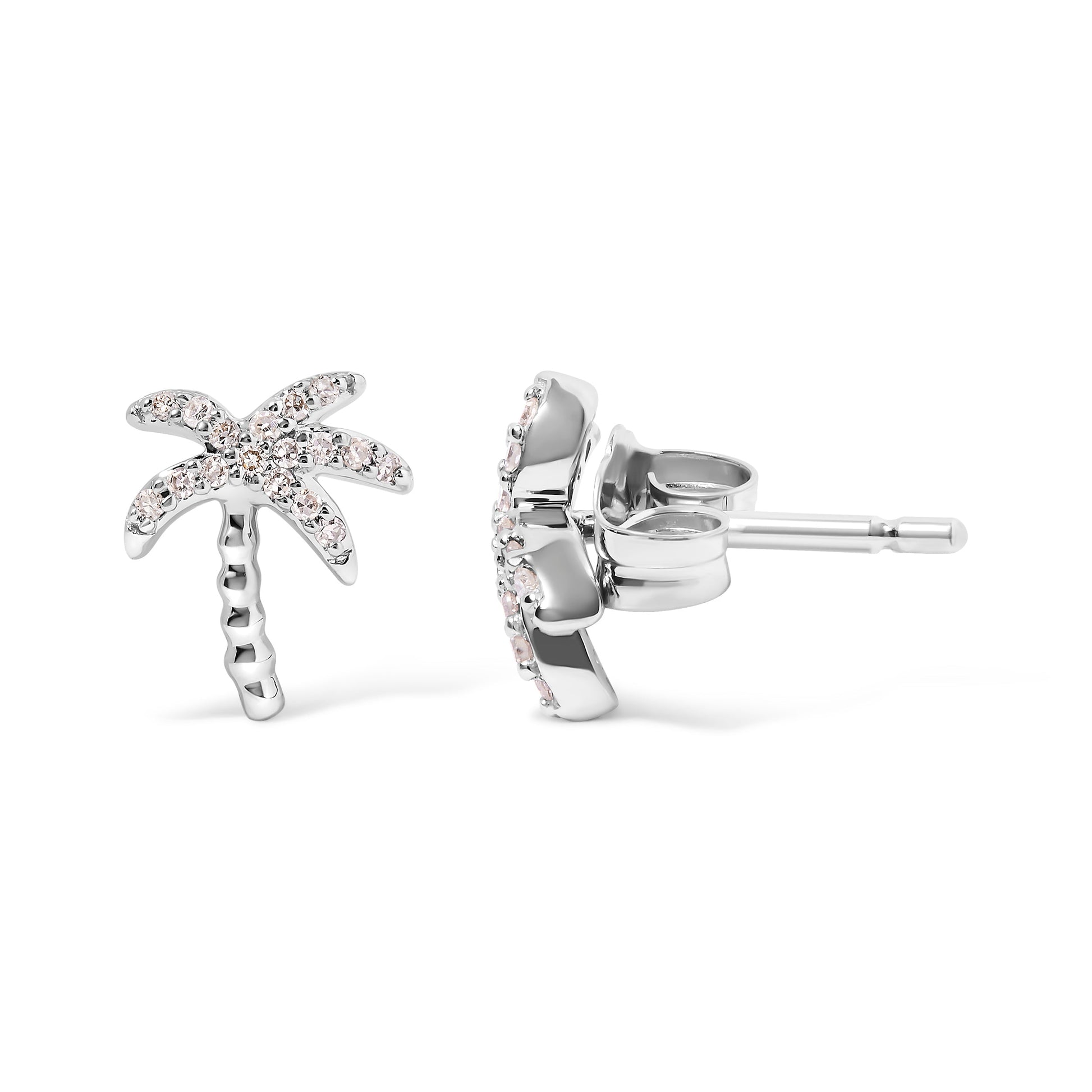 10K White Gold 1/10 Cttw Diamond  Encrusted Palm Tree Stud Earrings (H-I Color, I1-I2 Clarity) Bids.com