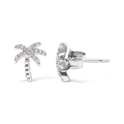 10K White Gold 1/10 Cttw Diamond  Encrusted Palm Tree Stud Earrings (H-I Color, I1-I2 Clarity) Bids.com