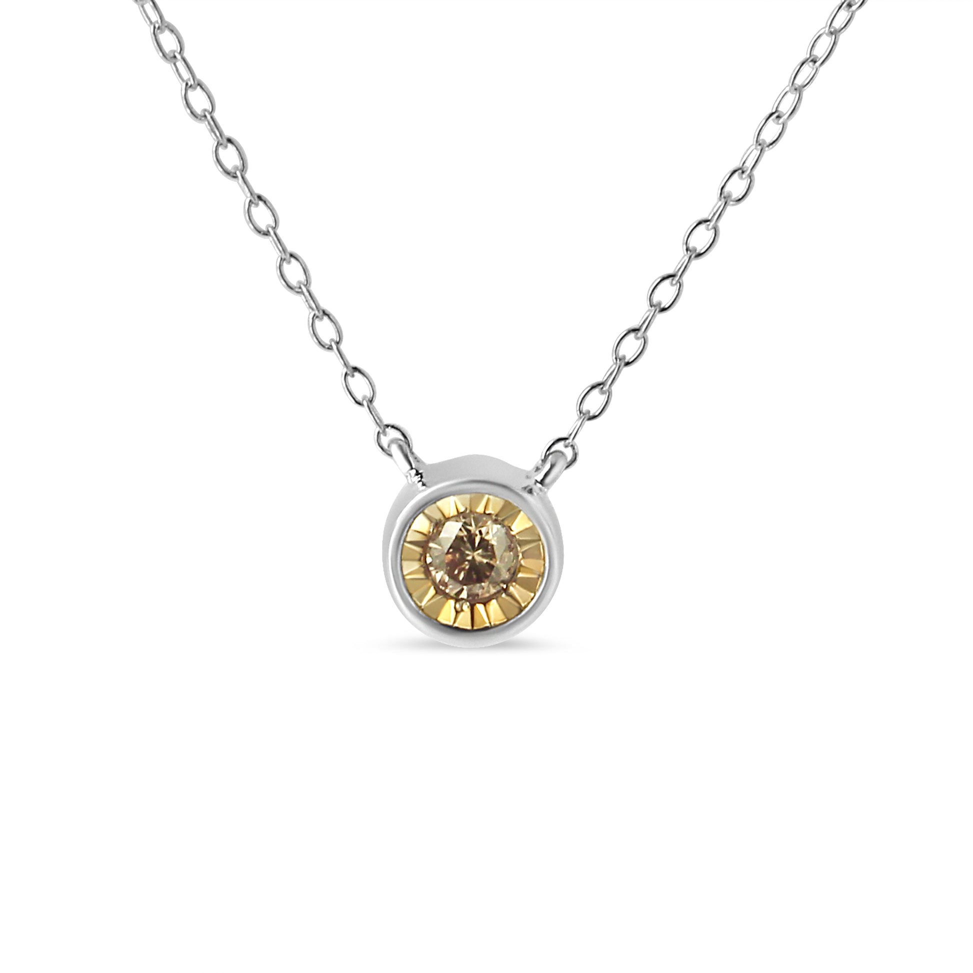 .925 Sterling Silver 1/5 Cttw Bezel Set Champagne Diamond Solitaire 18" Pendant Necklace (K-L Color, I1-I2 Clarity) Bids.com