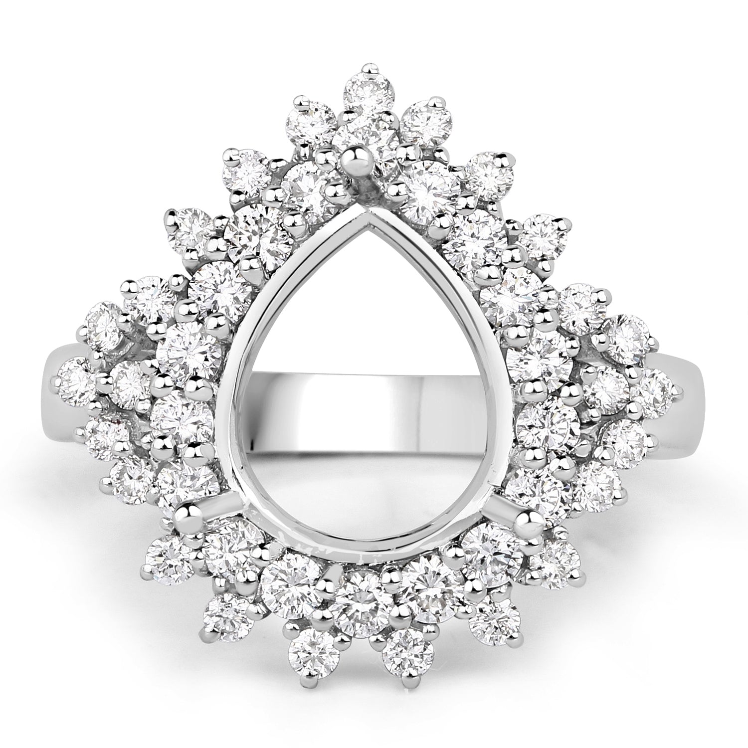 0.89 Carat Genuine White Diamond 14K White Gold Semi Mount Ring - holds 11x9mm Pear Gemstone Bids.com