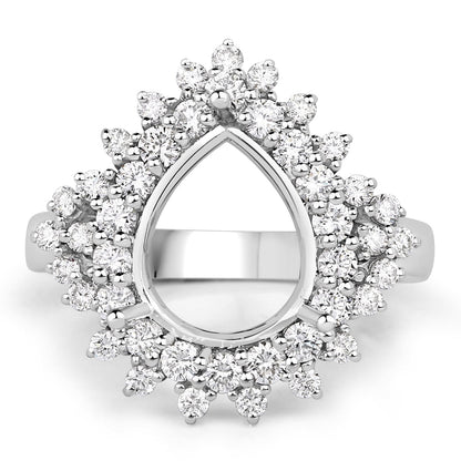 0.89 Carat Genuine White Diamond 14K White Gold Semi Mount Ring - holds 11x9mm Pear Gemstone Bids.com