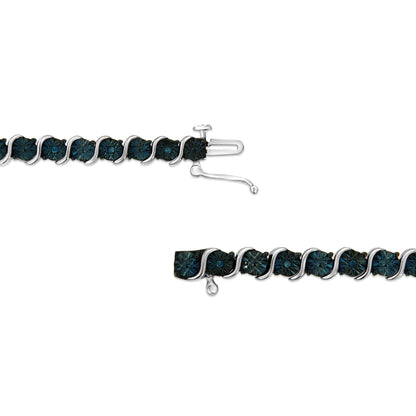 .925 Sterling Silver 1/10 Cttw Miracle-Set Treated Blue Color Diamond Miracle Plate "S" Link Tennis Bracelet (Blue Color, I2- I3 Clarity) - 7.25" Bids.com