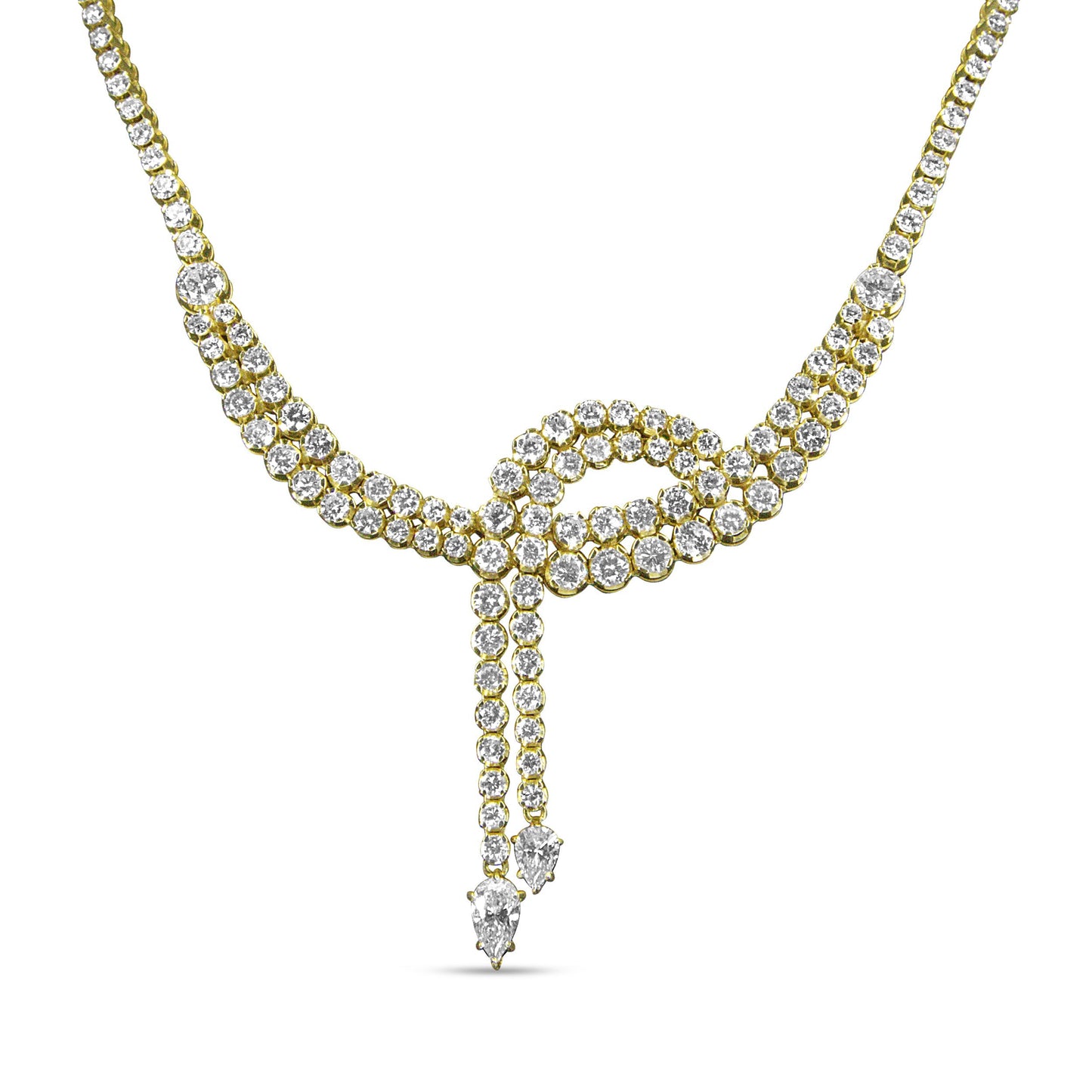 14k Yellow Gold 17.0 Cttw Diamond Double Row Lariat 18" Inch Tennis Necklace with Pear Shape Diamond Drop Tips (I-J Color, VS2-SI1 Clarity) Bids.com