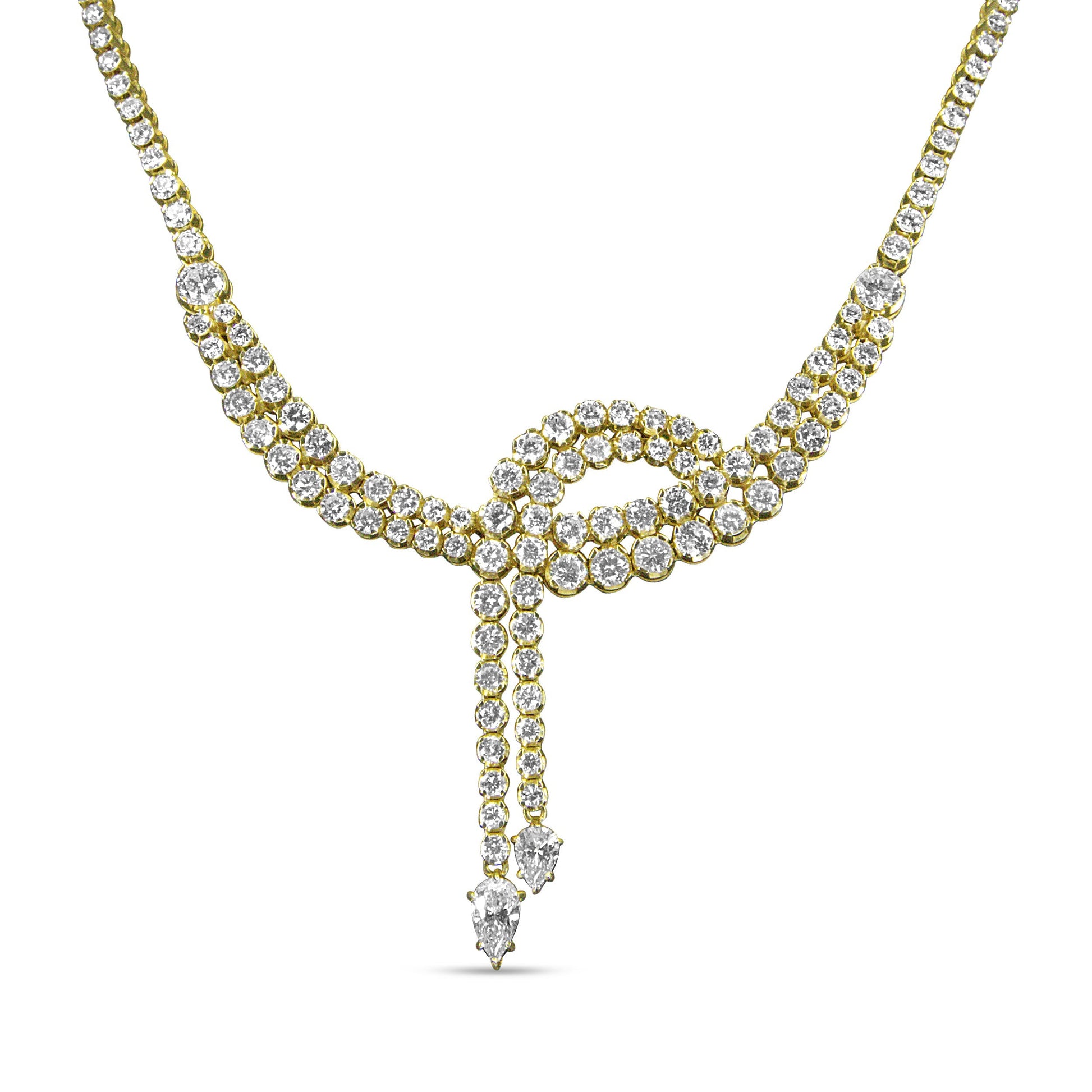 14k Yellow Gold 17.0 Cttw Diamond Double Row Lariat 18" Inch Tennis Necklace with Pear Shape Diamond Drop Tips (I-J Color, VS2-SI1 Clarity) Bids.com