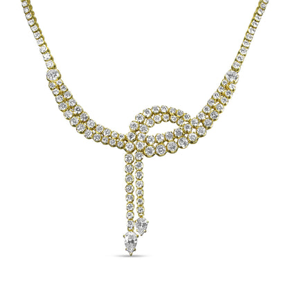 14k Yellow Gold 17.0 Cttw Diamond Double Row Lariat 18" Inch Tennis Necklace with Pear Shape Diamond Drop Tips (I-J Color, VS2-SI1 Clarity) Bids.com