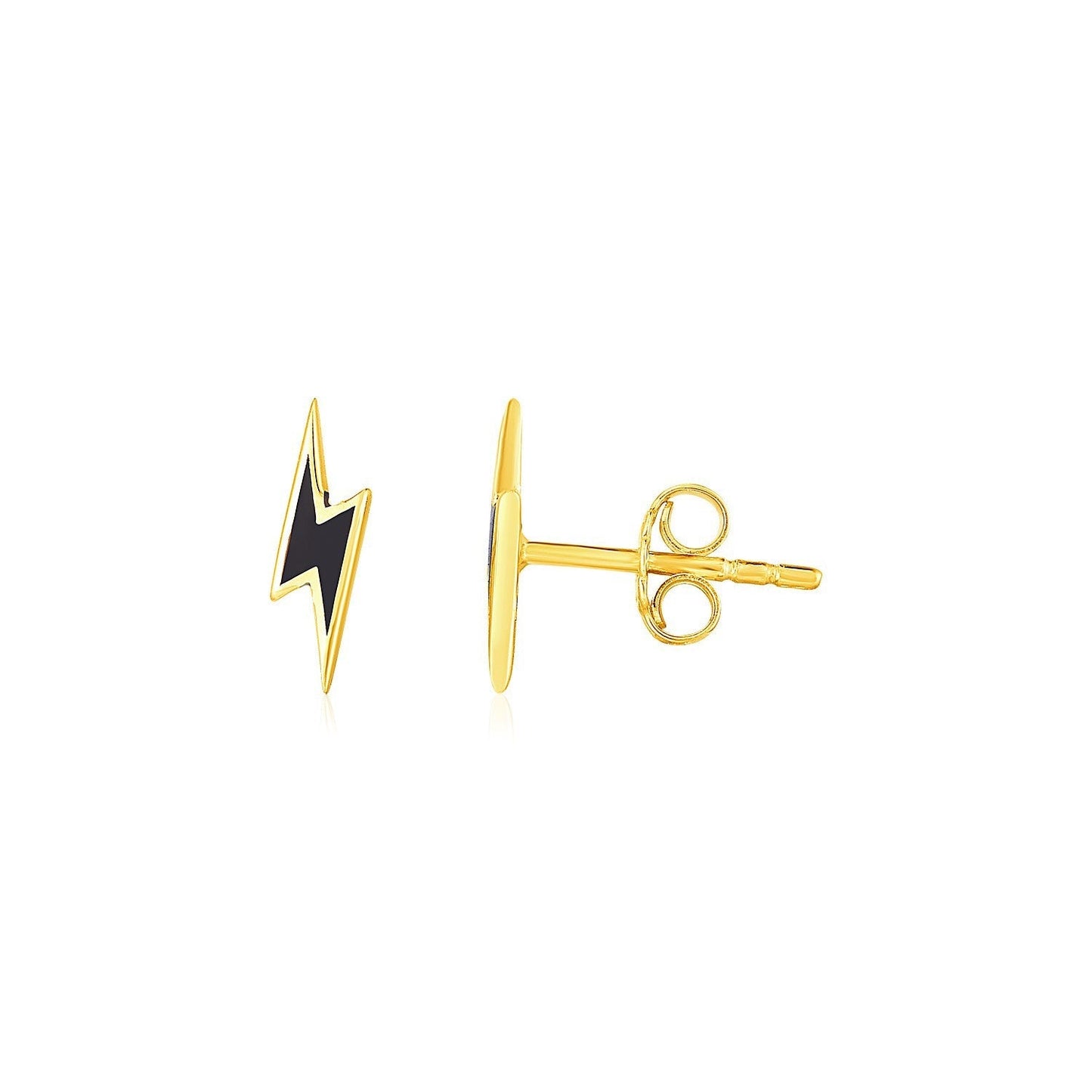 14k Yellow Gold and Enamel Black Lightning Bolt Stud Earrings Bids.com