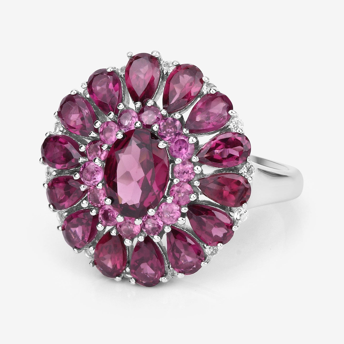 6.19 Carat Genuine Rhodolite and White Topaz .925 Sterling Silver Ring Bids.com