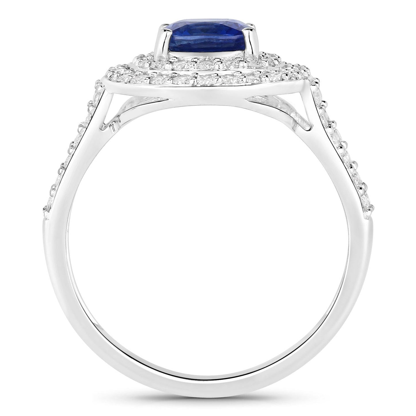 1.96 Carat Genuine Blue Sapphire and White Diamond 18K White Gold Ring Bids.com