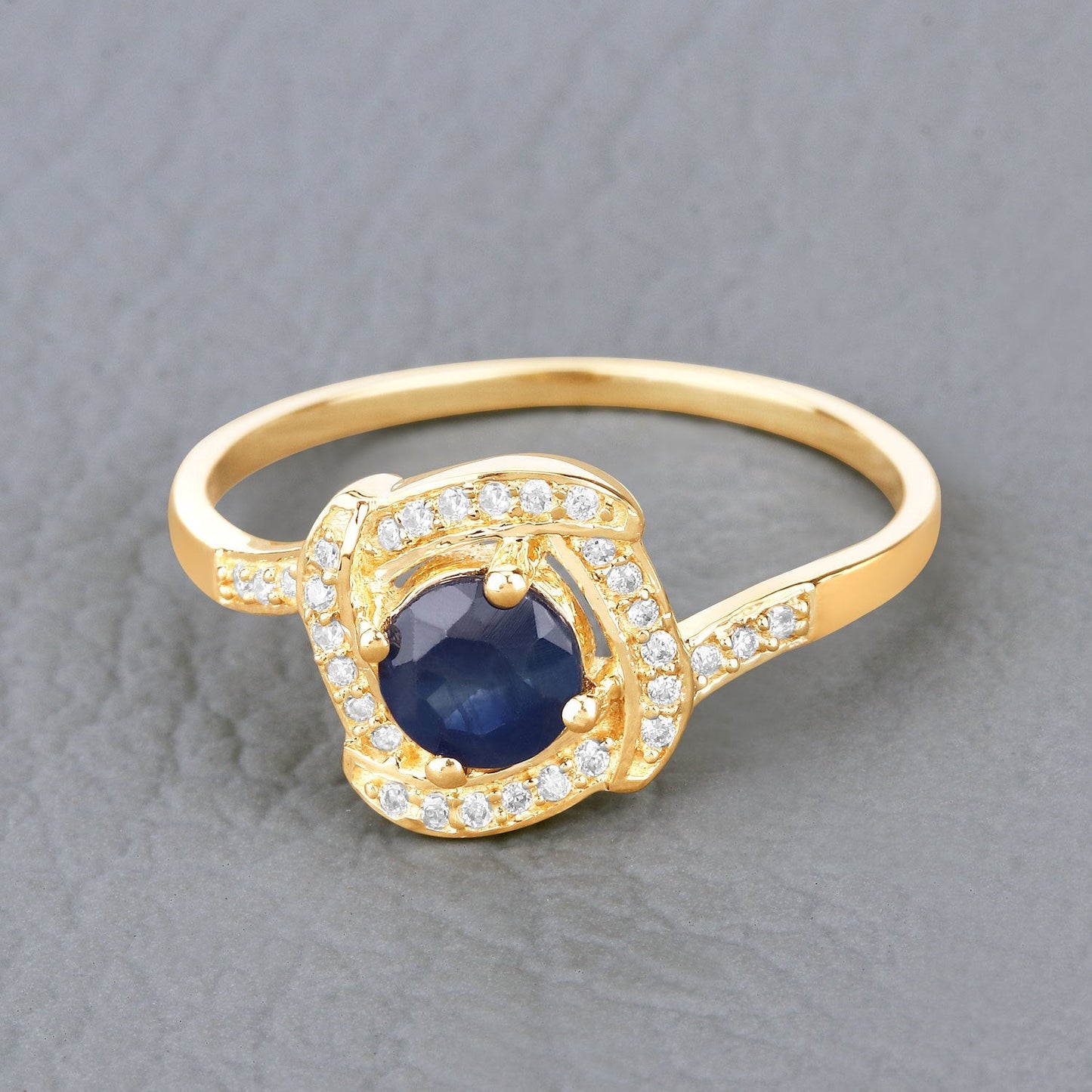 0.73 Carat Genuine Blue Sapphire and White Diamond 14K Yellow Gold Ring Bids.com