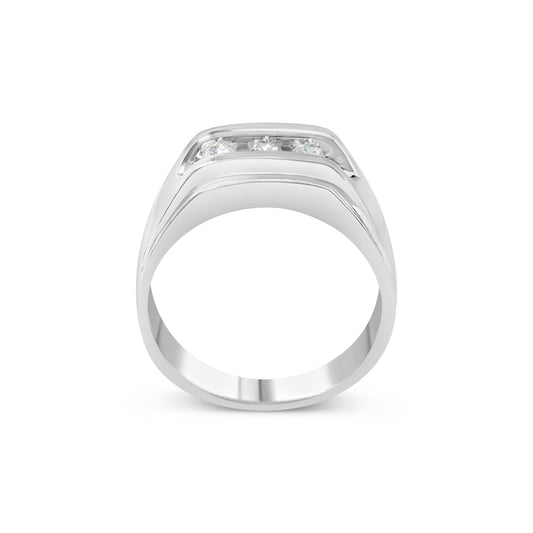 Men's .925 Sterling Silver 1/3 Cttw Diamond Channel Set 3 Stone Ring Band (I-J Color, I3 Clarity) - Ring Size 10 Bids.com