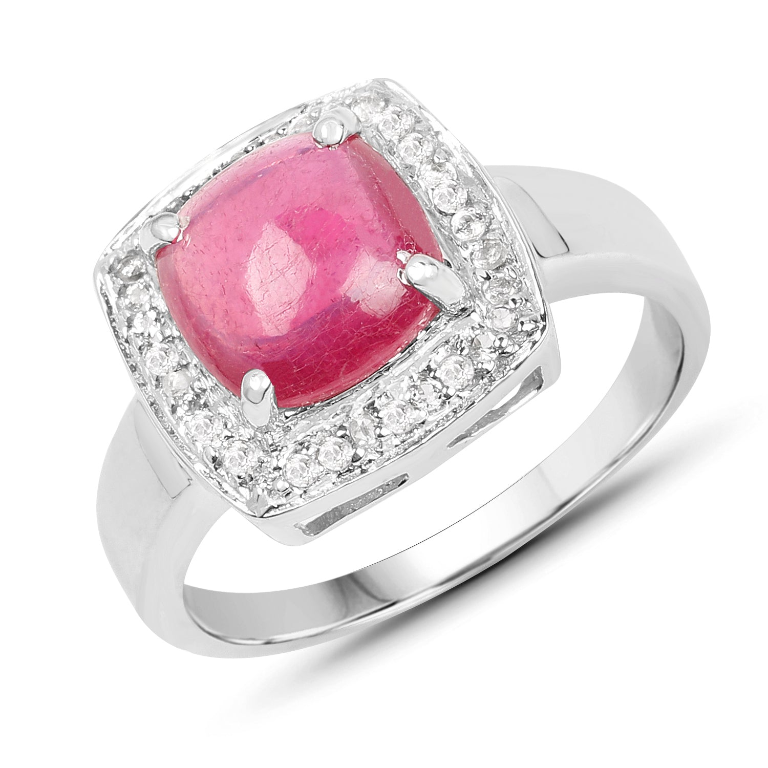 3.31 Carat Glass Filled Ruby and White Topaz .925 Sterling Silver Ring Bids.com