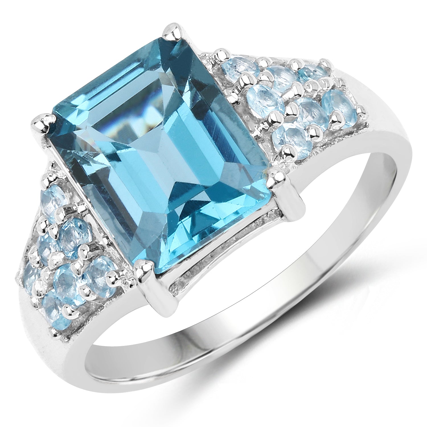 4.39 Carat Genuine London Blue Topaz and Swiss Blue Topaz .925 Sterling Silver Ring Bids.com