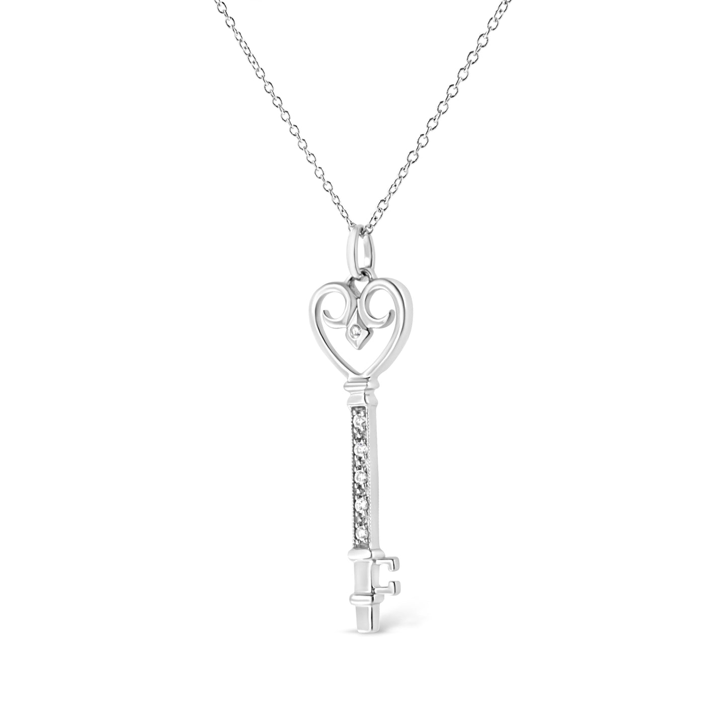 .925 Sterling Silver Pave and Bezel-Set Diamond Accent Key 18" Heart and Lock Pendant Necklace (K-L Color, I1-I2 Clarity) Bids.com