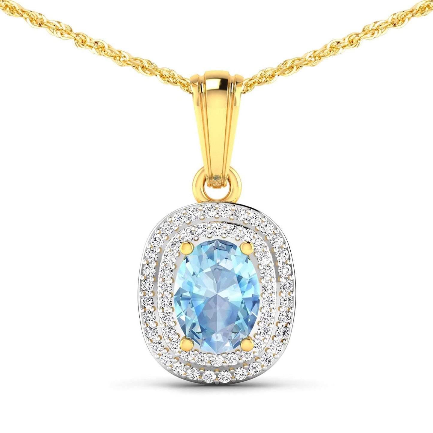 1.35 Carat Genuine Aquamarine and White Diamond 14K Yellow Gold Pendant Bids.com