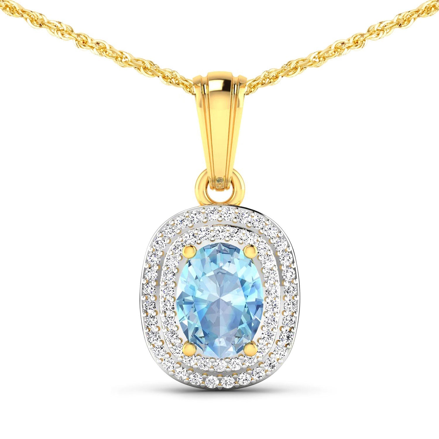 1.35 Carat Genuine Aquamarine and White Diamond 14K Yellow Gold Pendant Bids.com