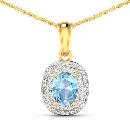 1.35 Carat Genuine Aquamarine and White Diamond 14K Yellow Gold Pendant Bids.com
