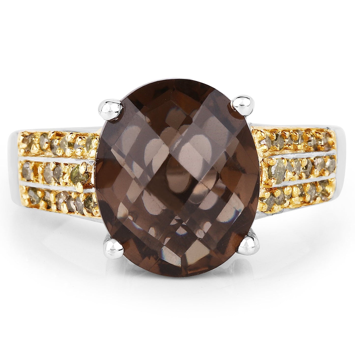 4.87 Carat Genuine Smoky Quartz and Yellow Diamond .925 Sterling Silver Ring Bids.com