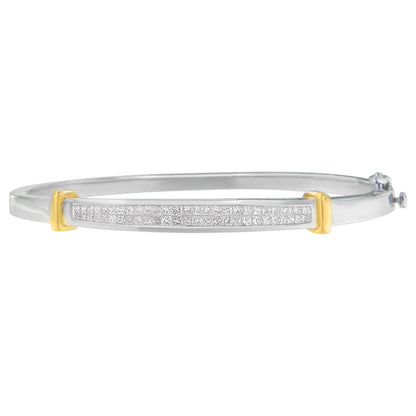 14K Two-Toned Gold Princess Cut Diamond Fashion Bangle (1 cttw, H-I Color, SI1-SI2 Clarity) Bids.com