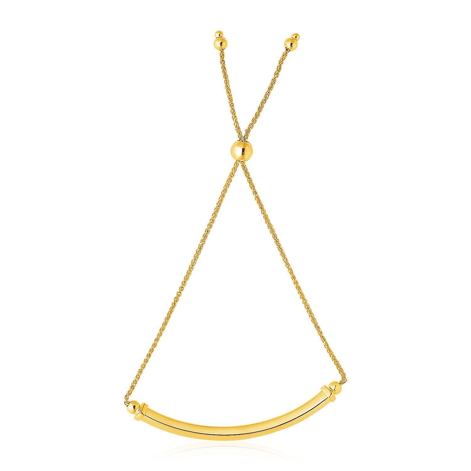 14k Yellow Gold Lariat Bracelet with Polished Curved Bar Bids.com