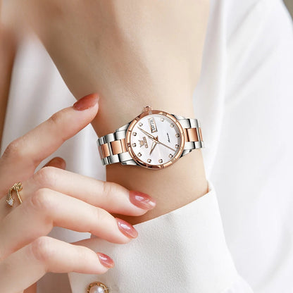 Women's Automatic Two Tone Stainless Steel Watch Pearl BandsCo Straps