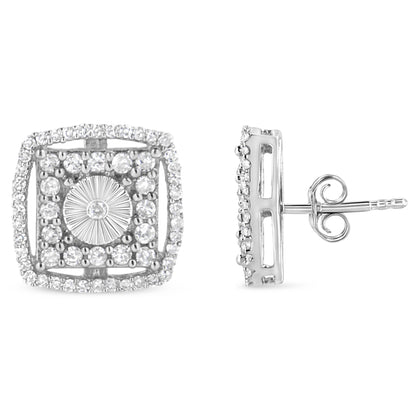 .925 Sterling Silver 1.0 Cttw Round Diamond Double Halo and Disc Stud Earring (I-J Color, I2-I3 Clarity) Bids.com